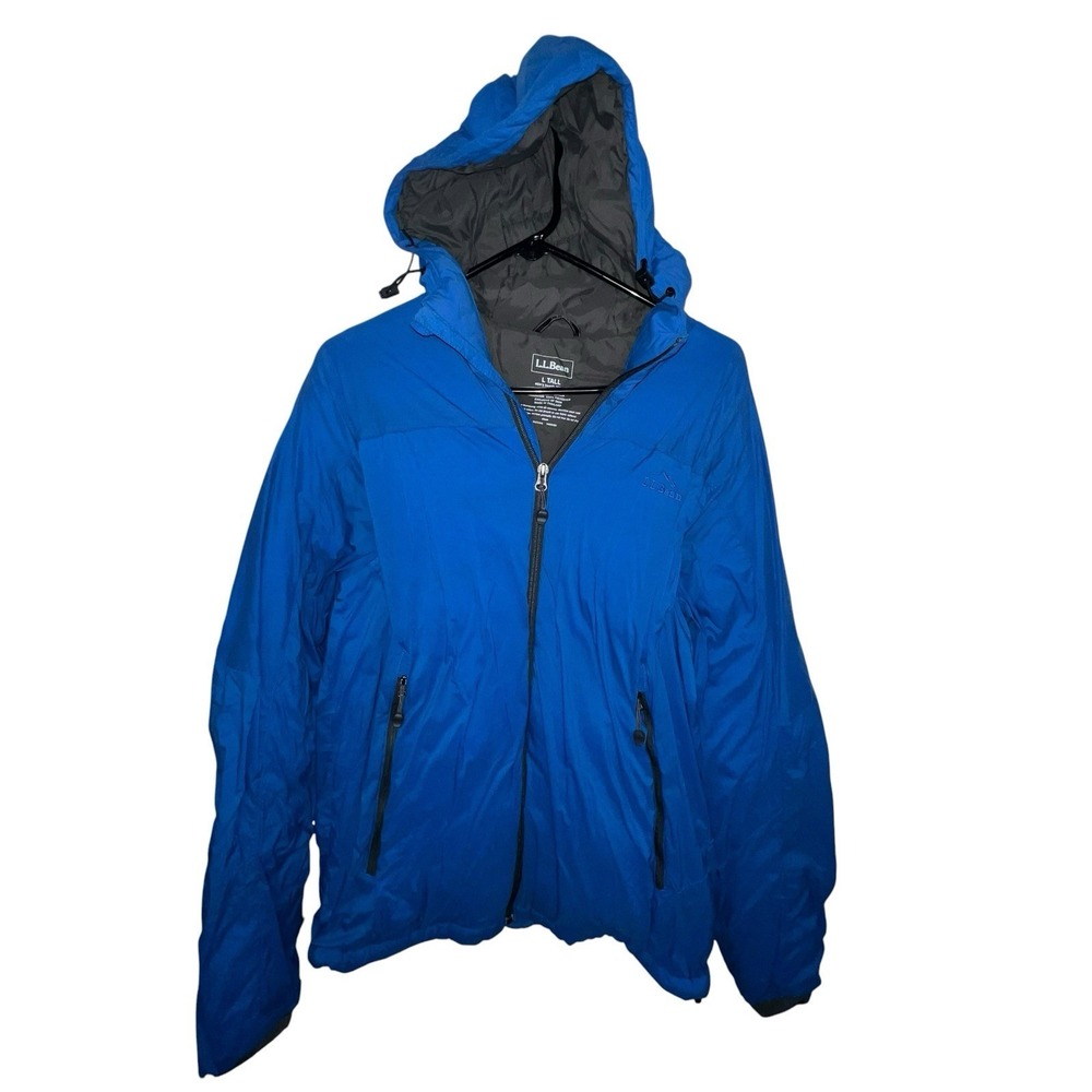LL Bean Jacket Mens L Tall Blue PrimaLoft Packaway Air Hoodie Full Zip Outdoor